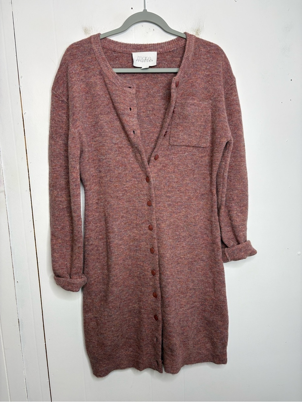 Mare Mare Sweater Womens Large Button Up Cardigan Longline Duster Marled Knit